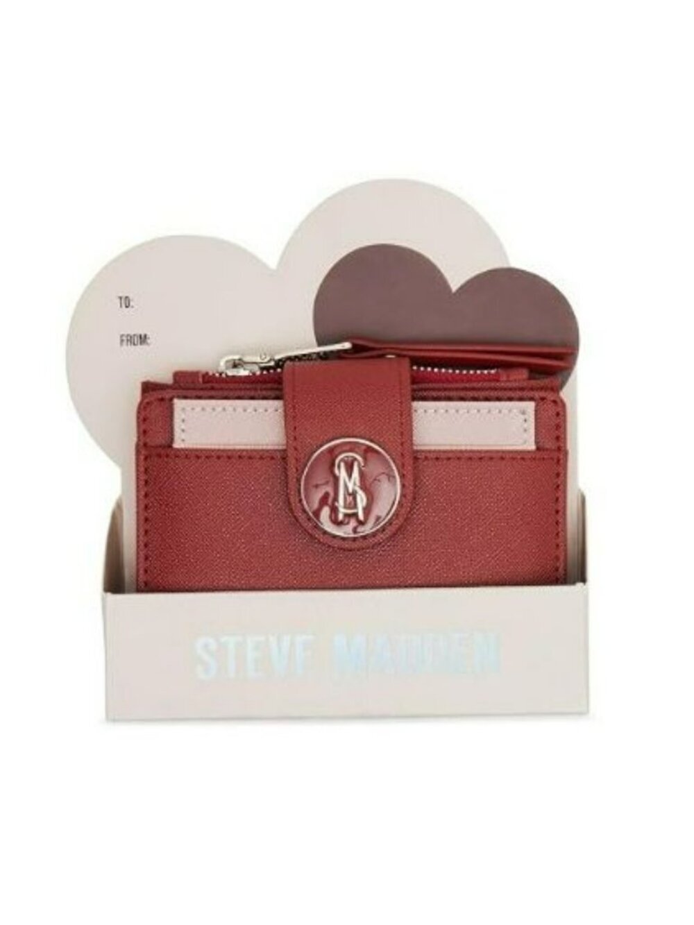 Steve Madden JADYN Red Bifold Wallet with Card Case Boxed Set (MSRP $48)